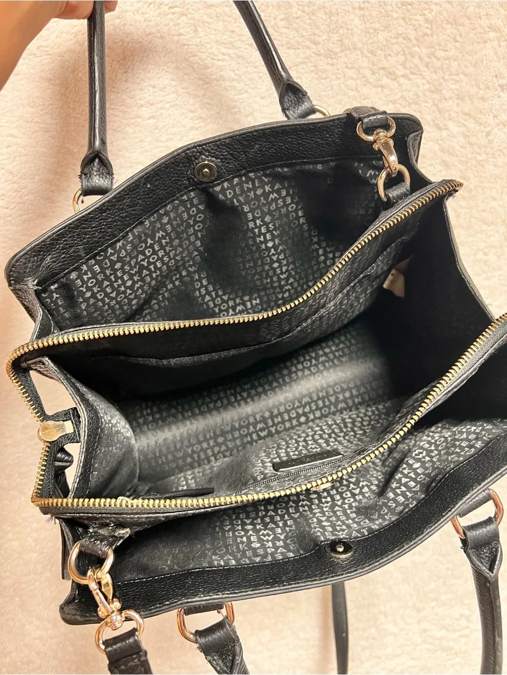 kate spade Black Pebbled Leather Satchel with Shoulder Strap